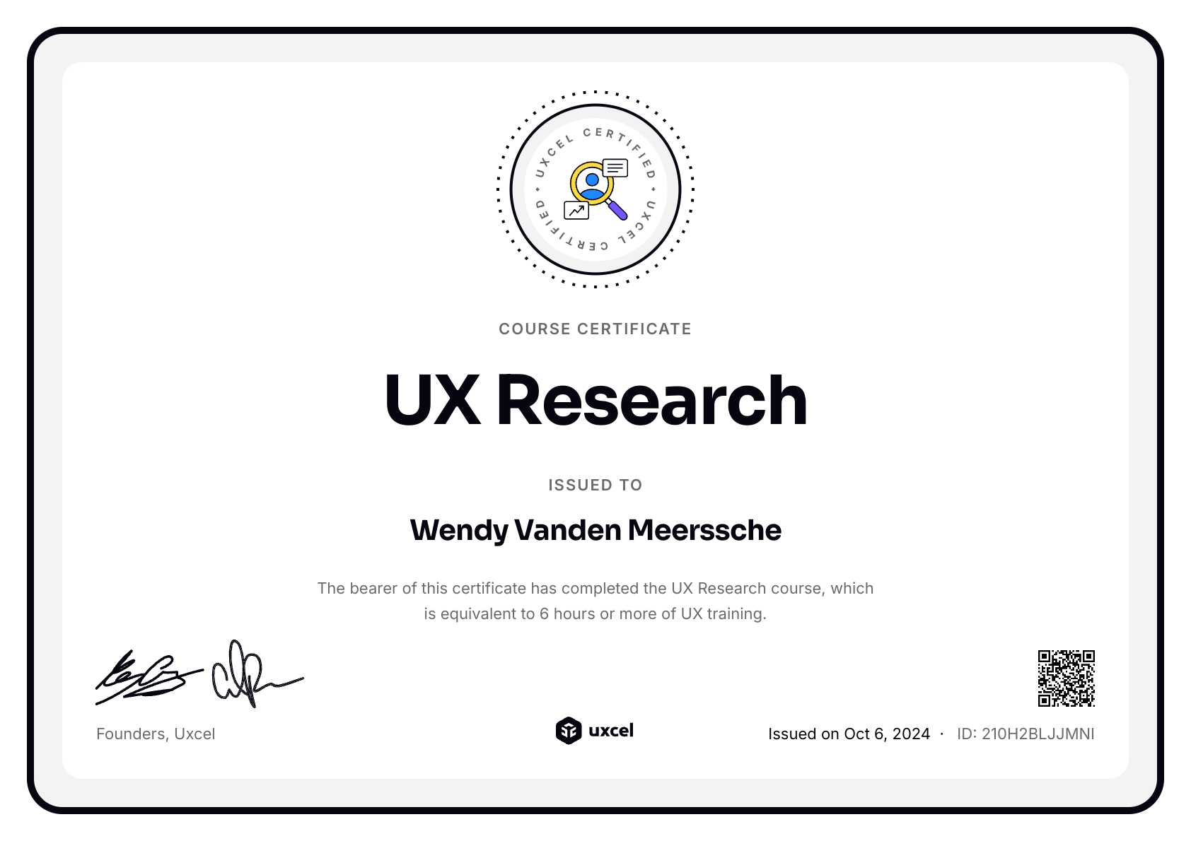 Wendy Vanden Meerssche's certificate